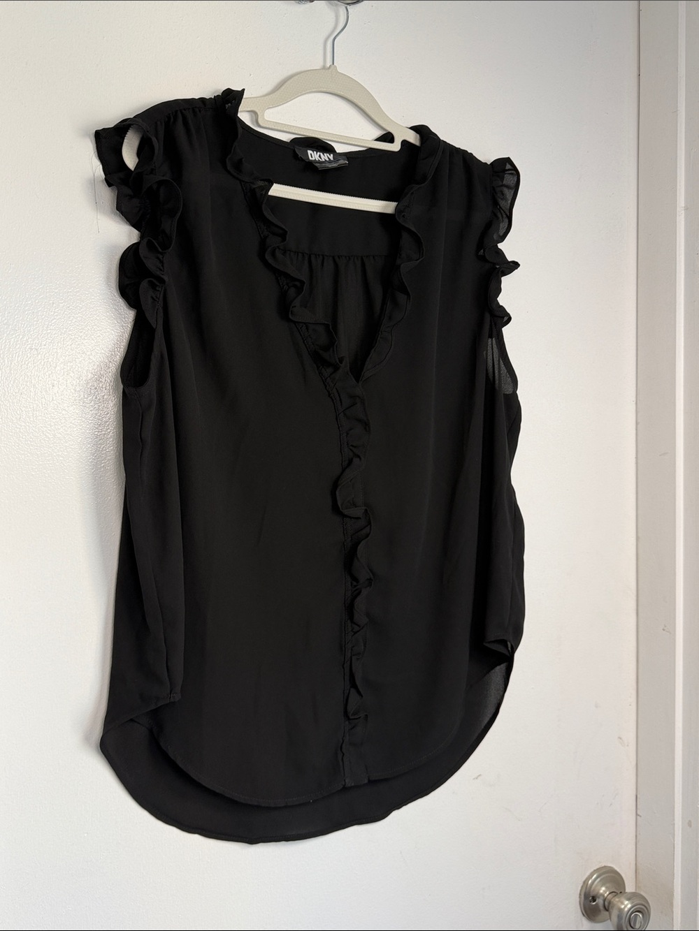 DKNY Black Ruffle Trim Sleeveless Top